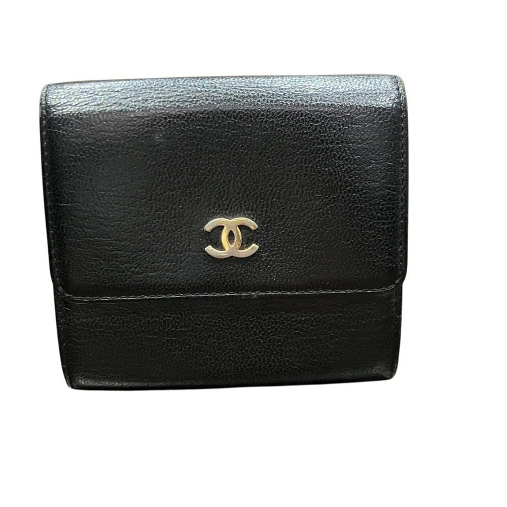 CHANEL Black Leather Logo Wallet